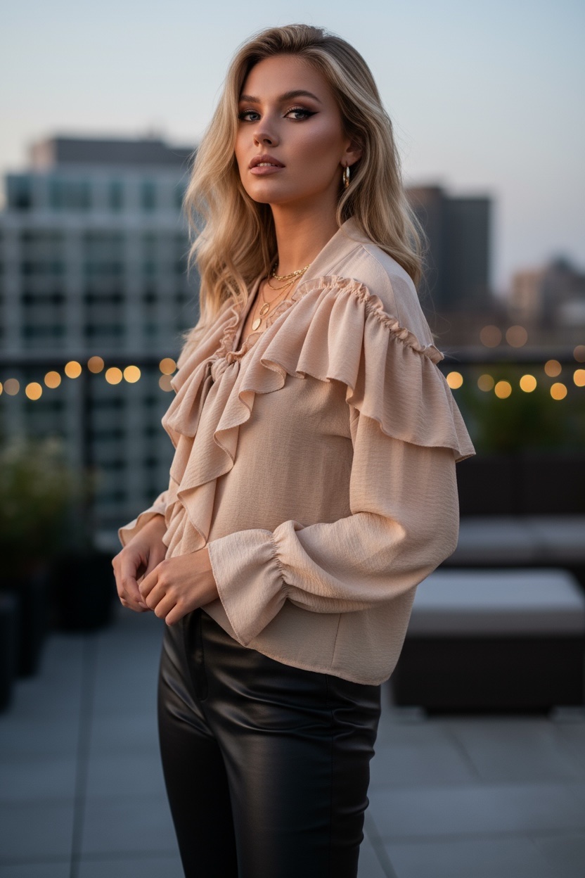 Μπλούζα με βολάν και V λαιμόκοψη - Image 2