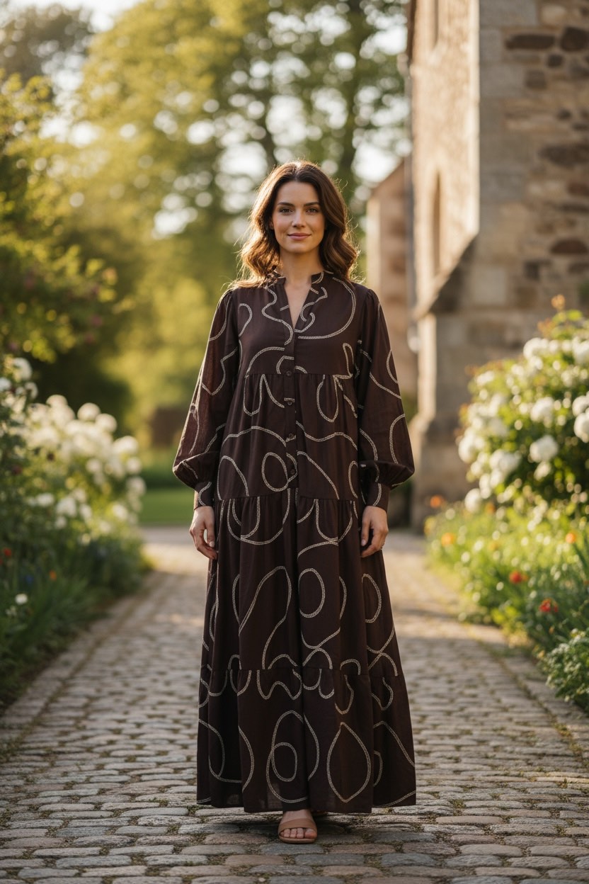 Fenomen Μακρύ φόρεμα με print και balloon μανίκια