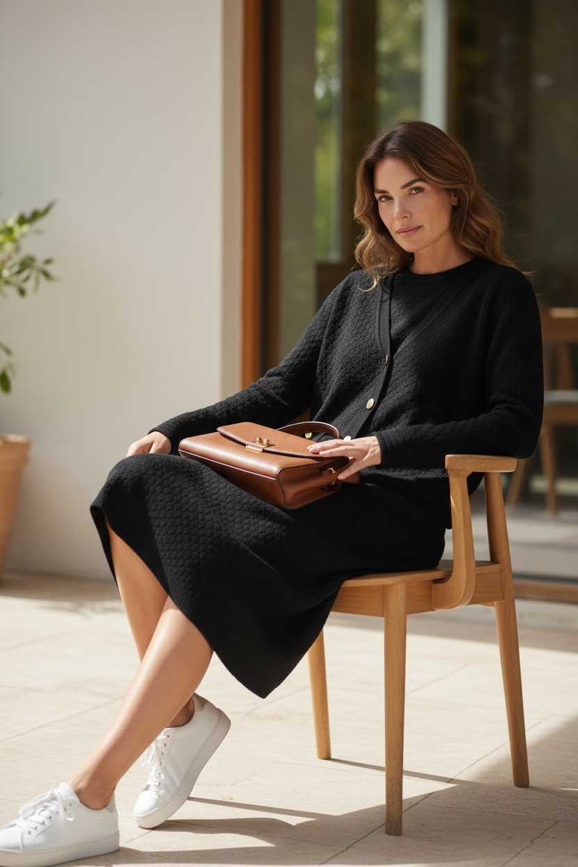 Rosa Πλεκτό σετ φόρεμα & ζακέτα σε μαύρο χρώμα - Image 2