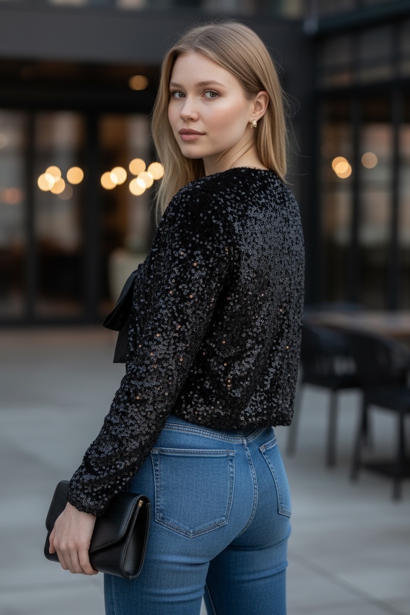 Μπλούζα με παγιέτες και σατέν φιόγκο - Image 2