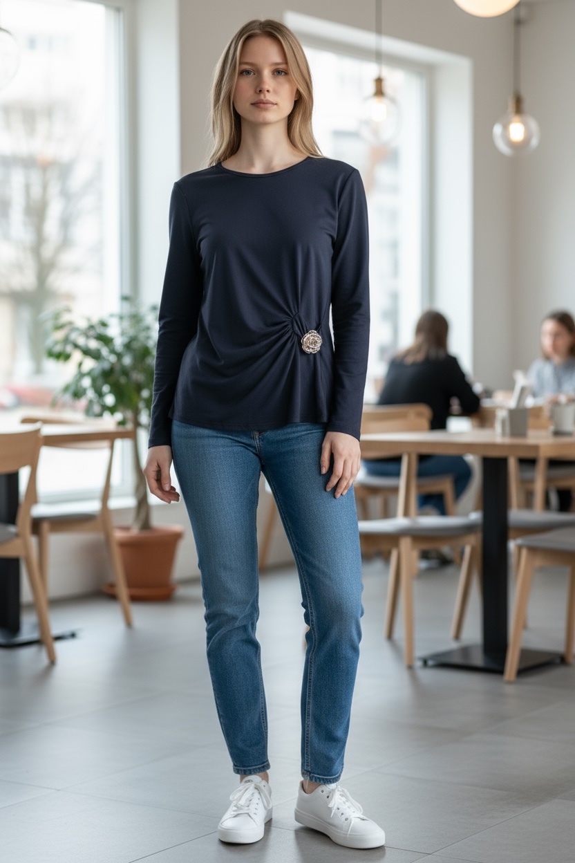 Μαύρο τοπ με διακοσμητικό χρυσό λουλούδι - Image 2