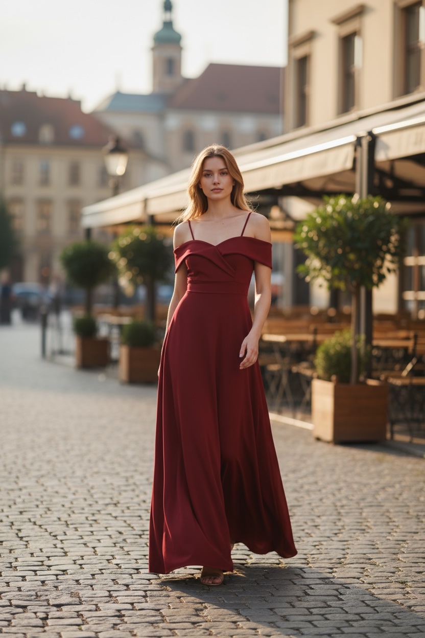 Alice Desir Μακρύ φόρεμα με ακάλυπτους ώμους και λεπτές τιράντες