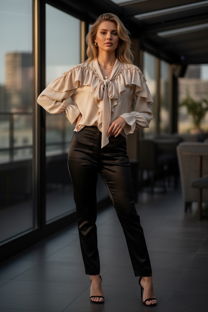 Μπλούζα με βολάν και V λαιμόκοψη