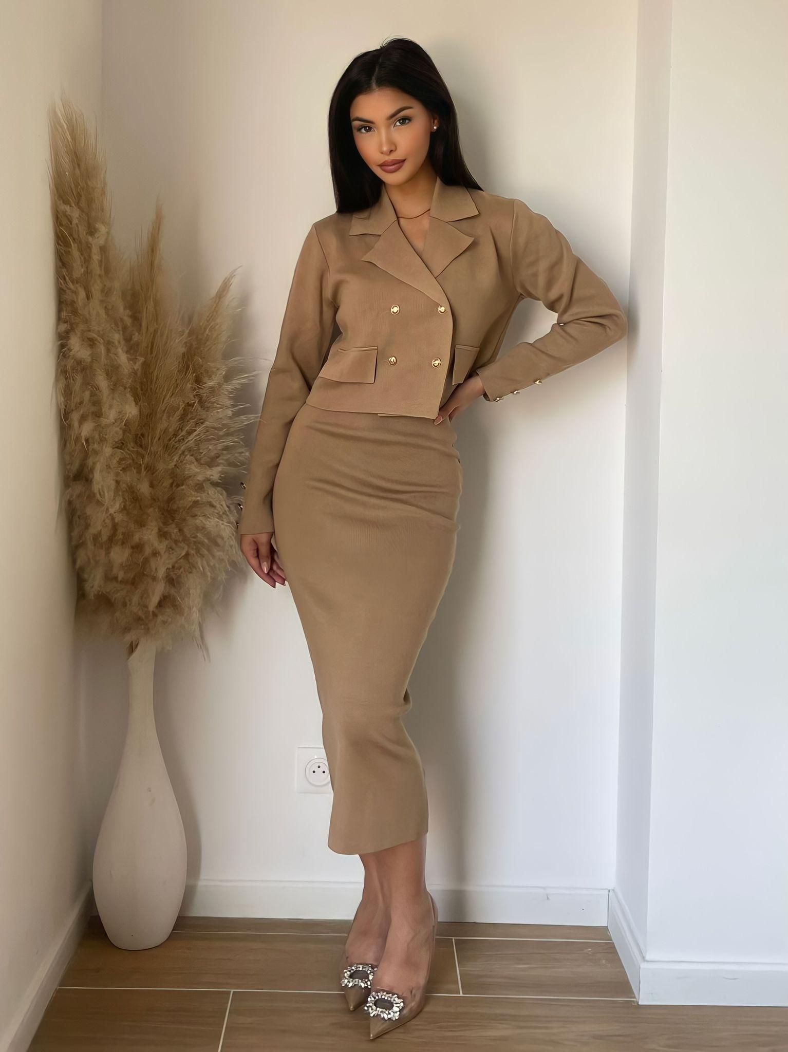 Koolook Σετ φούστα & σακάκι σε καμηλό απόχρωση
