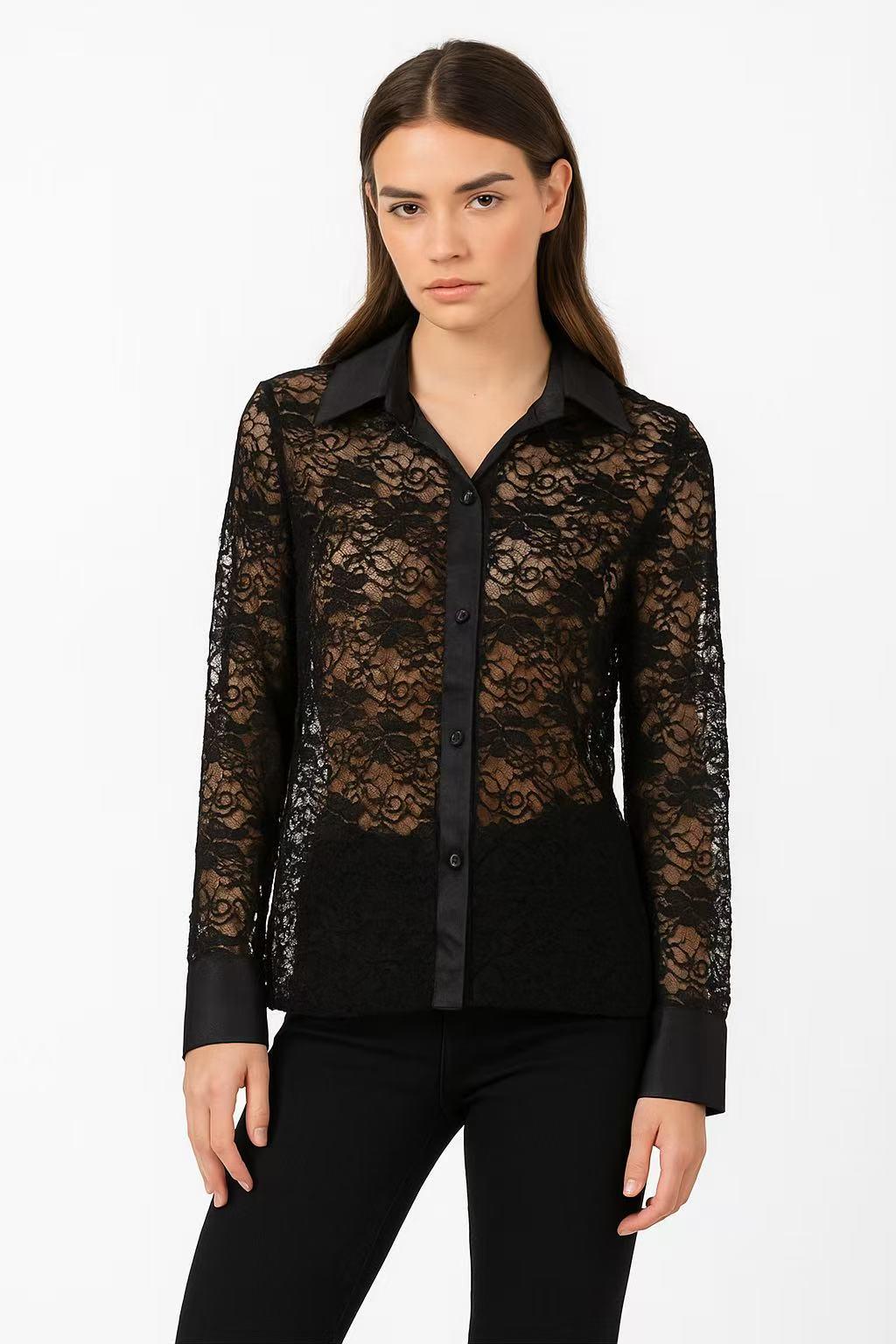 Μαύρο δαντελένιο πουκάμισο