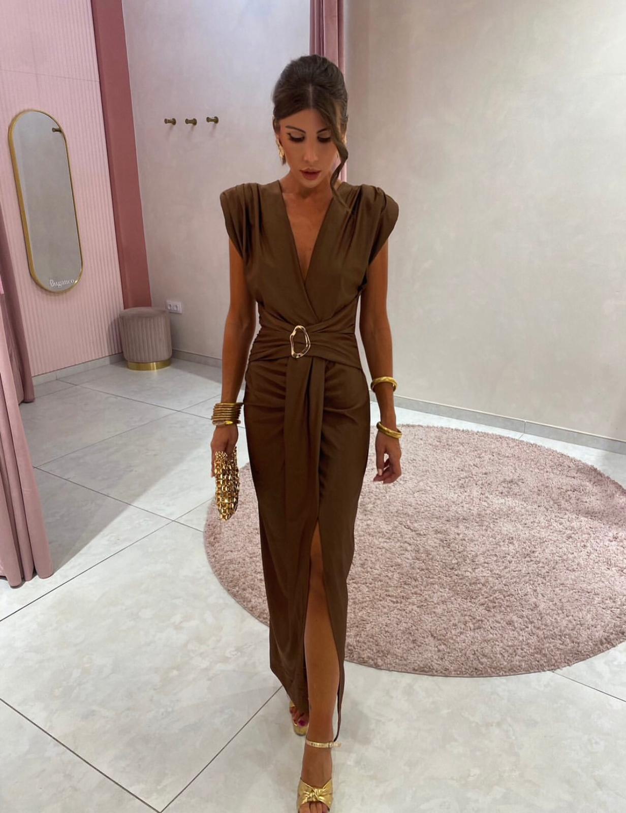 Loriane Maxi φόρεμα με δέσιμο στη μέση και άνοιγμα στο πόδι