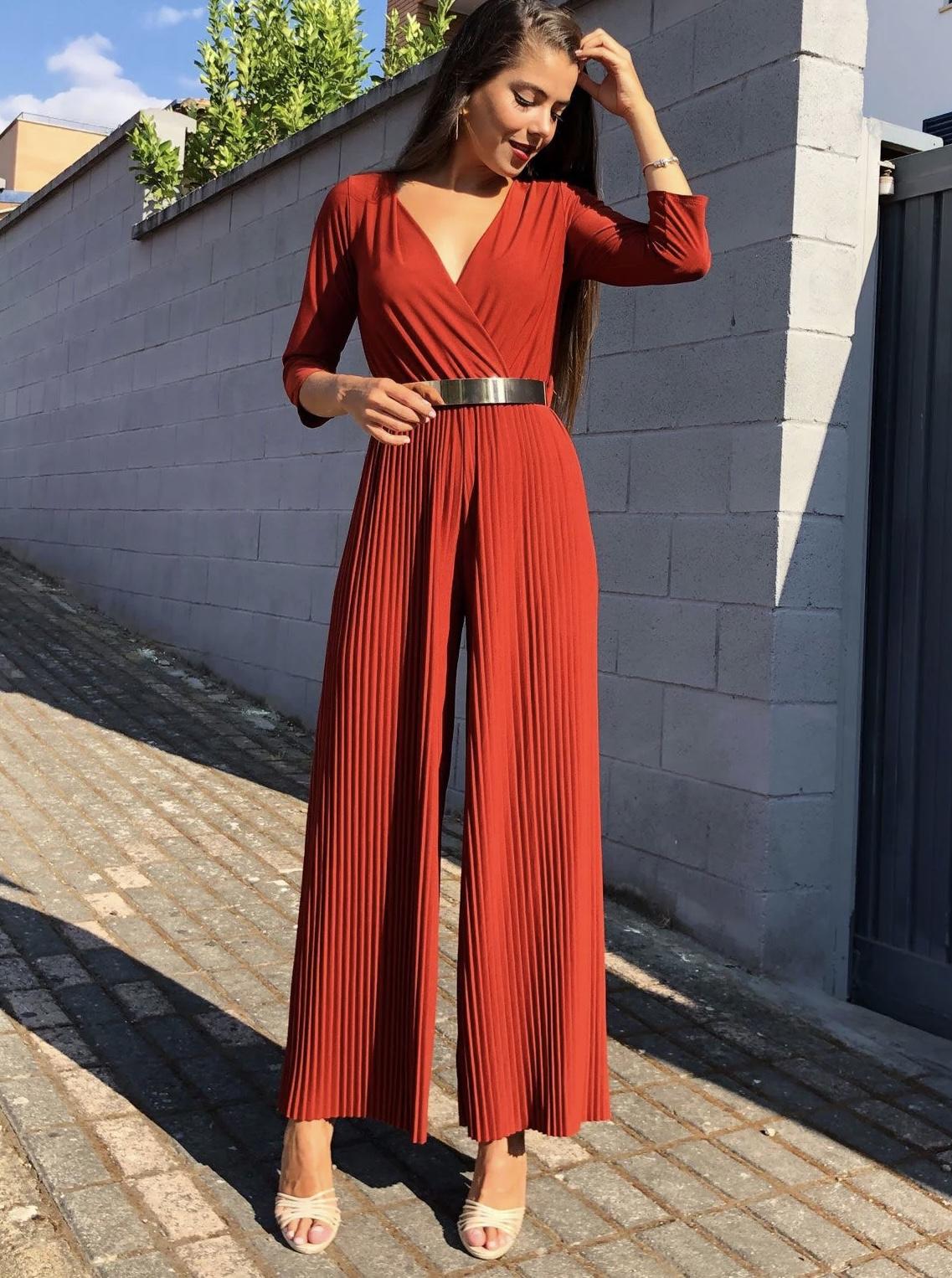 Ολόσωμη πλισέ φόρμα – Κεραμιδί