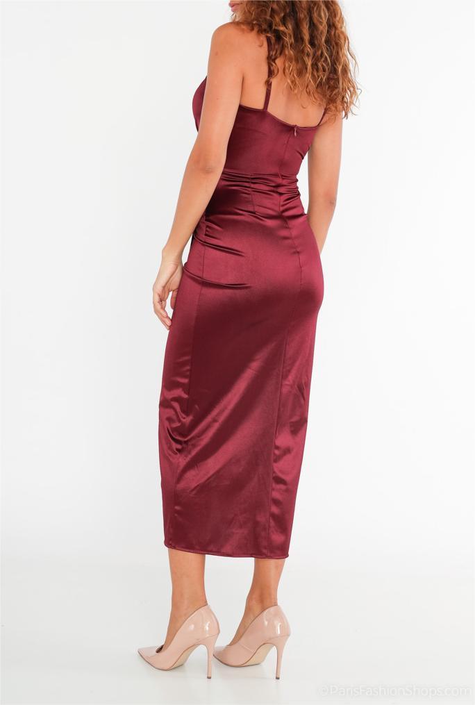 Alice Desir Satin midi φόρεμα με σκίσιμο και λεπτές τιράντες - Image 5