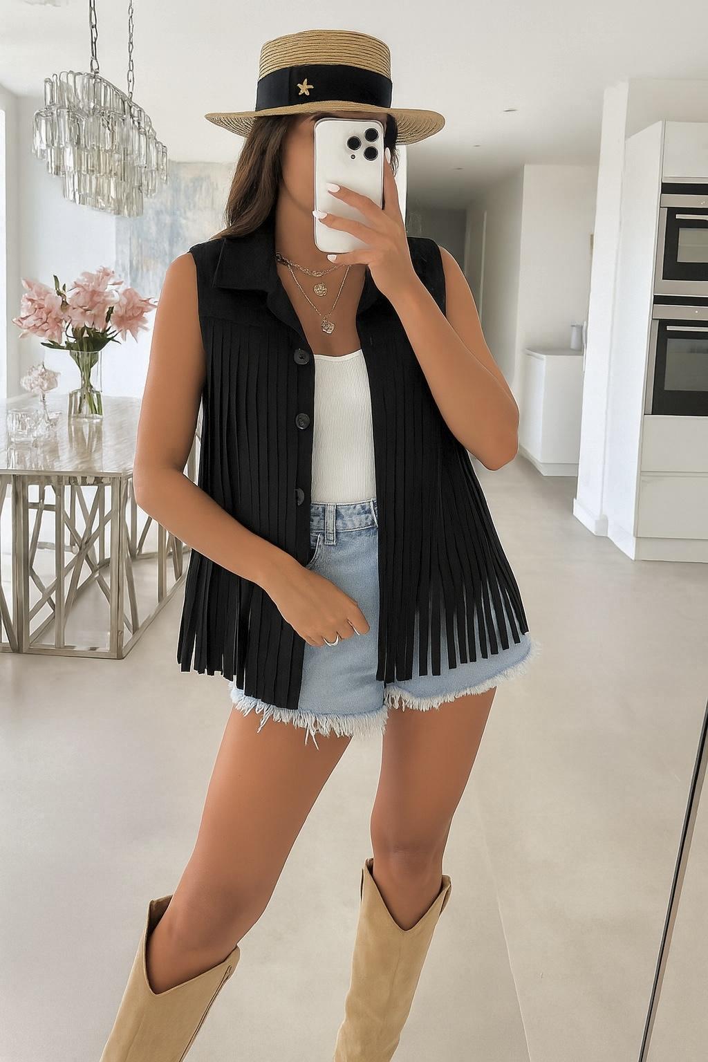 Issyma Μαύρο γιλέκο με κρόσια