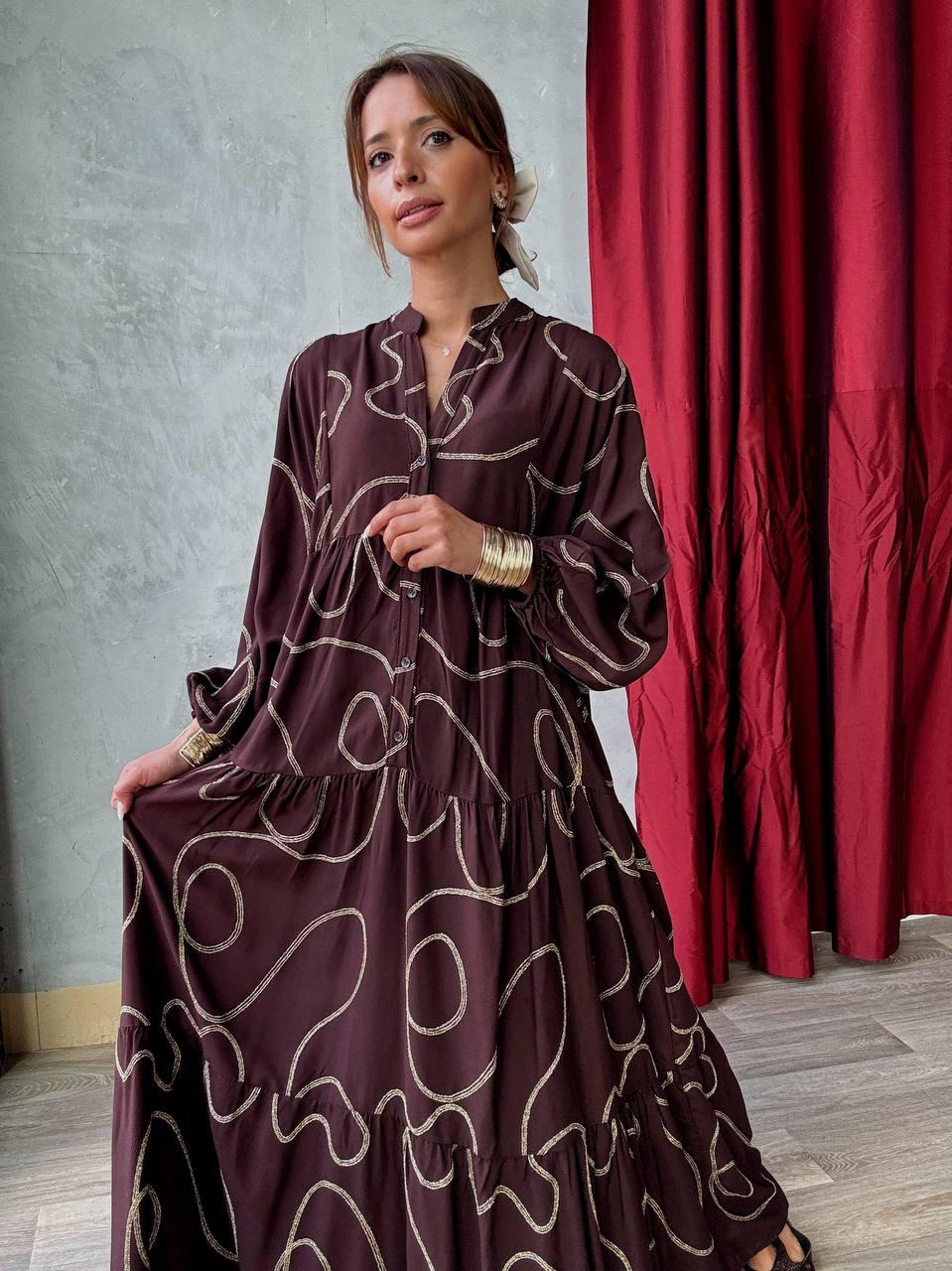 Fenomen Μακρύ φόρεμα με print και balloon μανίκια - Image 3