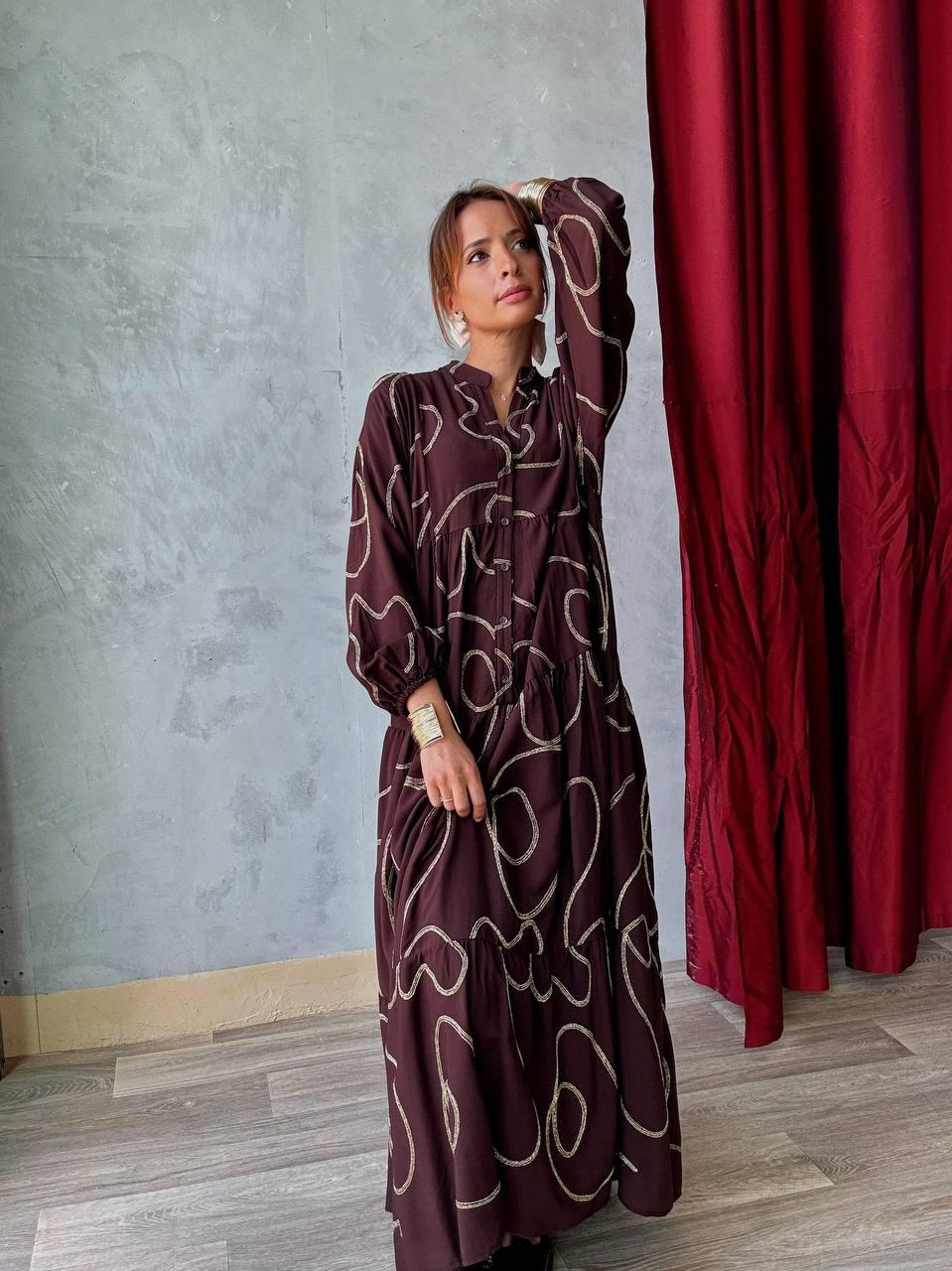 Fenomen Μακρύ φόρεμα με print και balloon μανίκια - Image 4