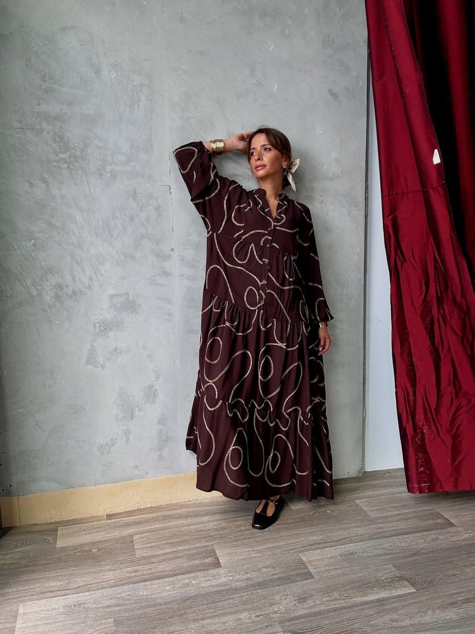 Fenomen Μακρύ φόρεμα με print και balloon μανίκια - Image 5