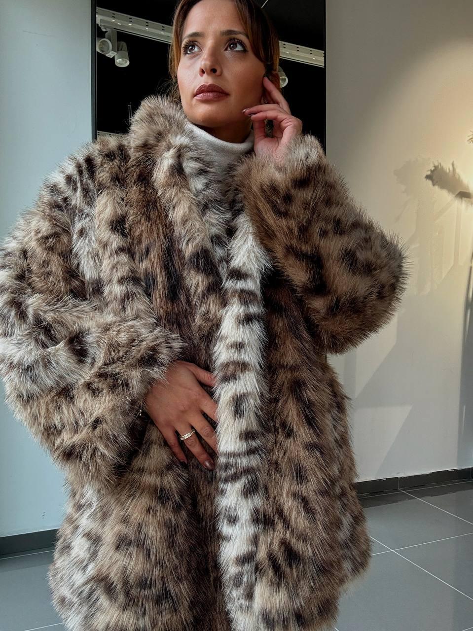 Faux fur παλτό – Animal print - Image 5
