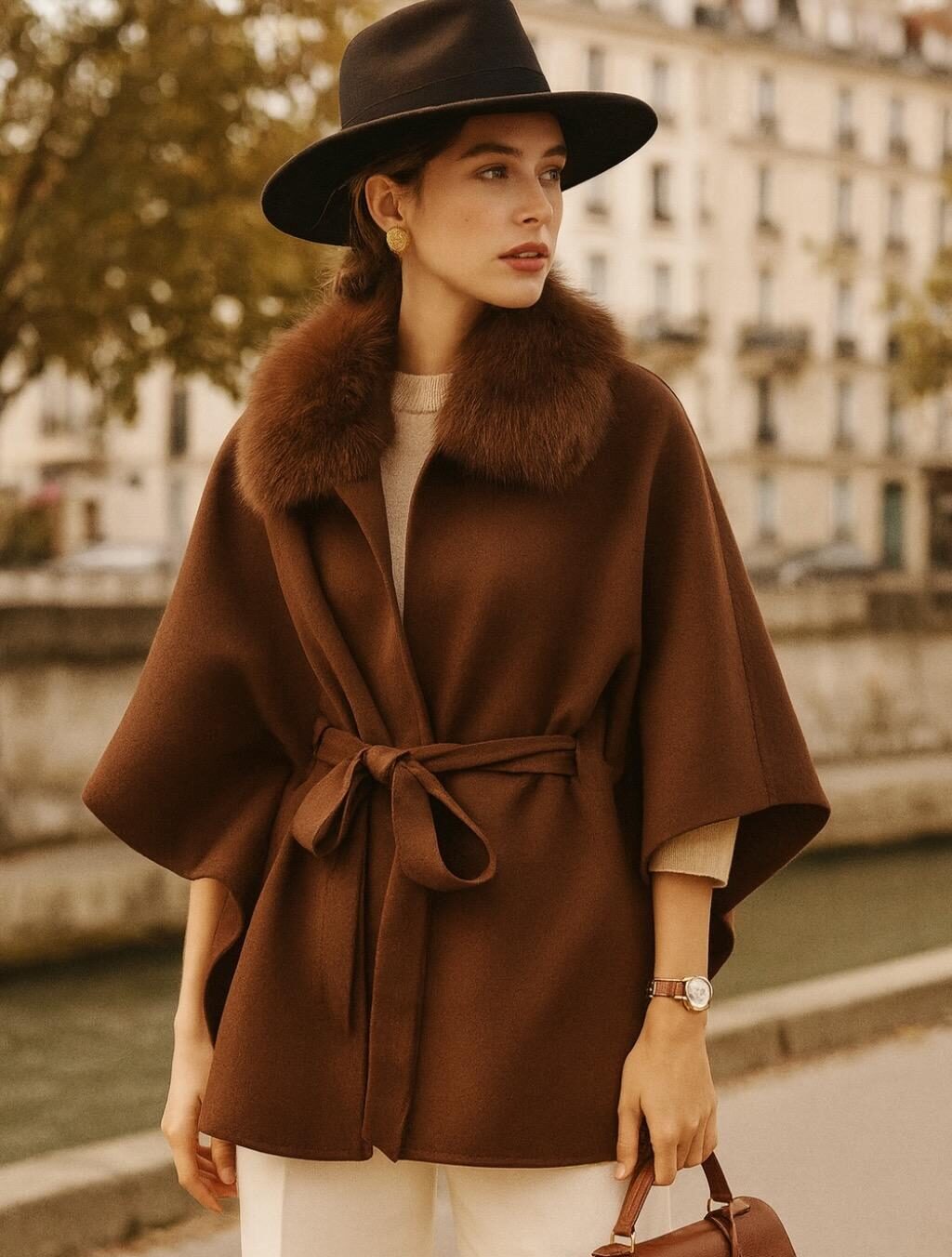 Κάπα με γούνινο γιακά – Καφέ σοκολά