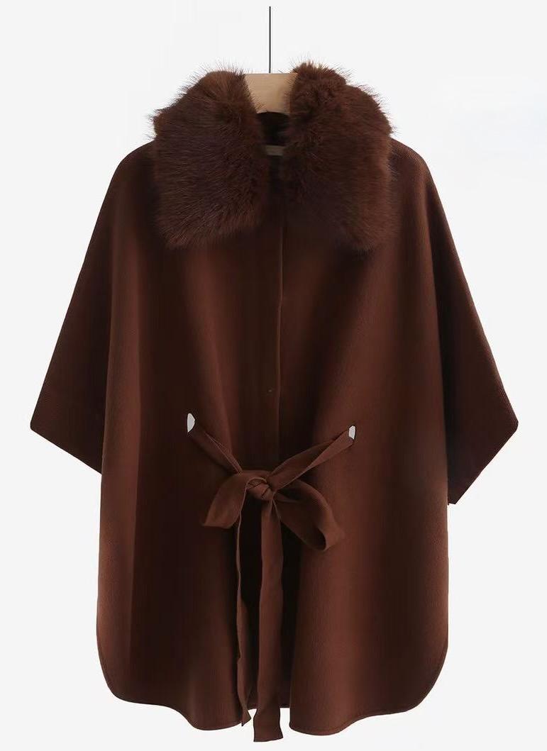 Κάπα με γούνινο γιακά – Καφέ σοκολά - Image 2