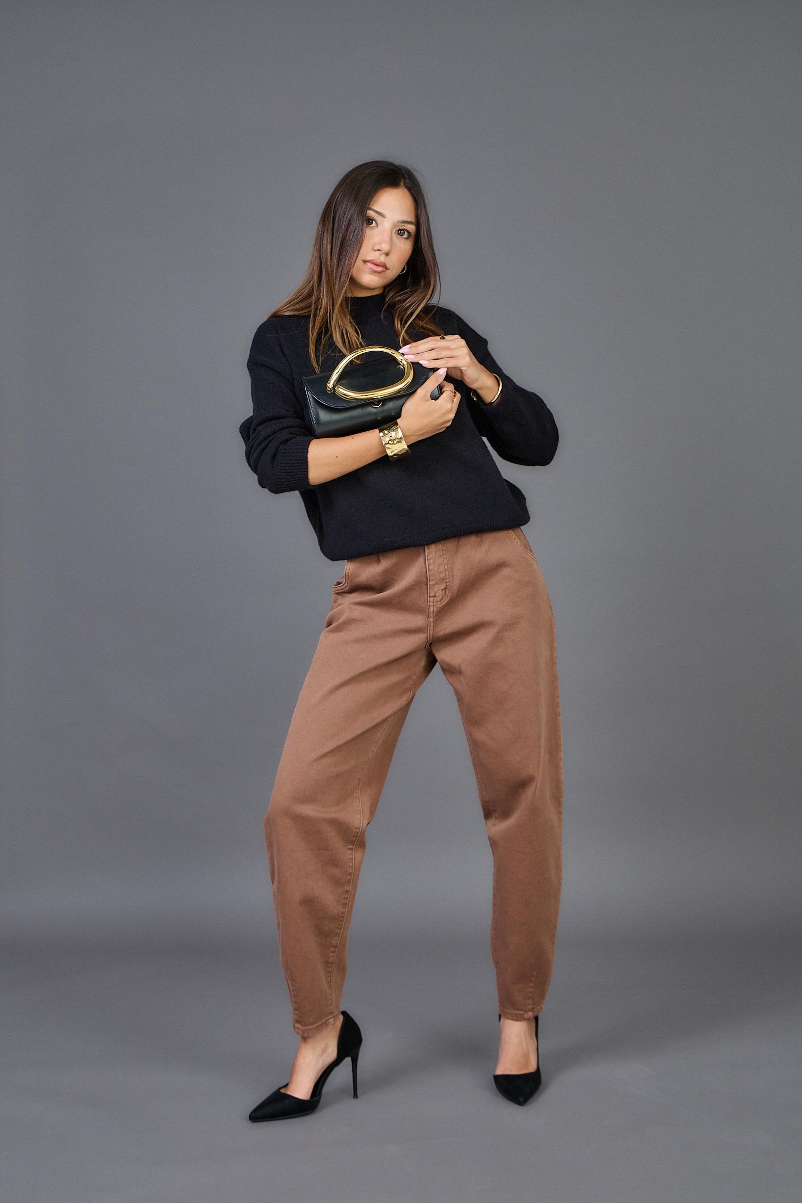 Ψηλόμεσο βαμβακερό παντελόνι – Καμηλό - Dark Blue