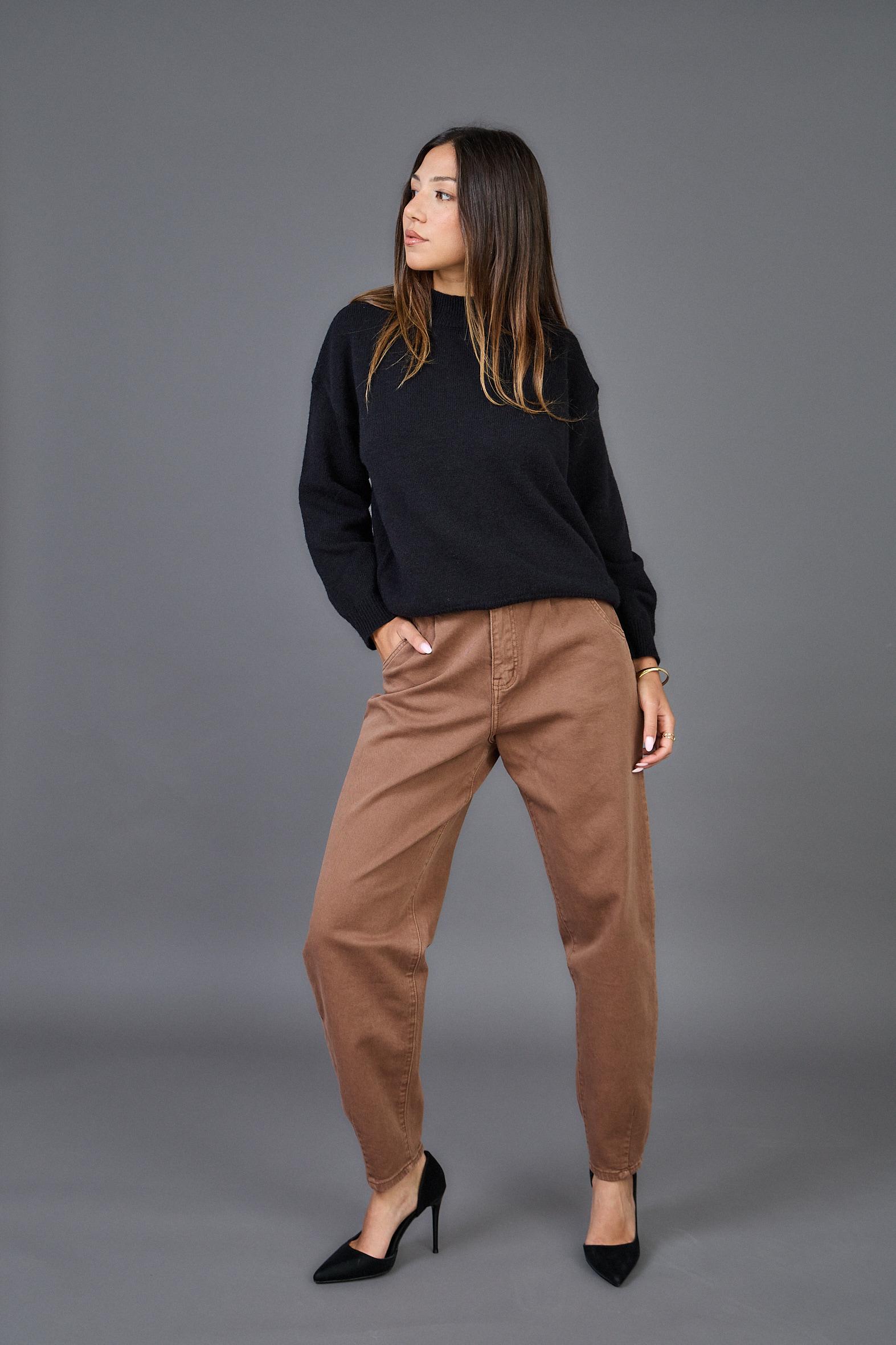 Ψηλόμεσο βαμβακερό παντελόνι – Καμηλό - Dark Blue - Image 3