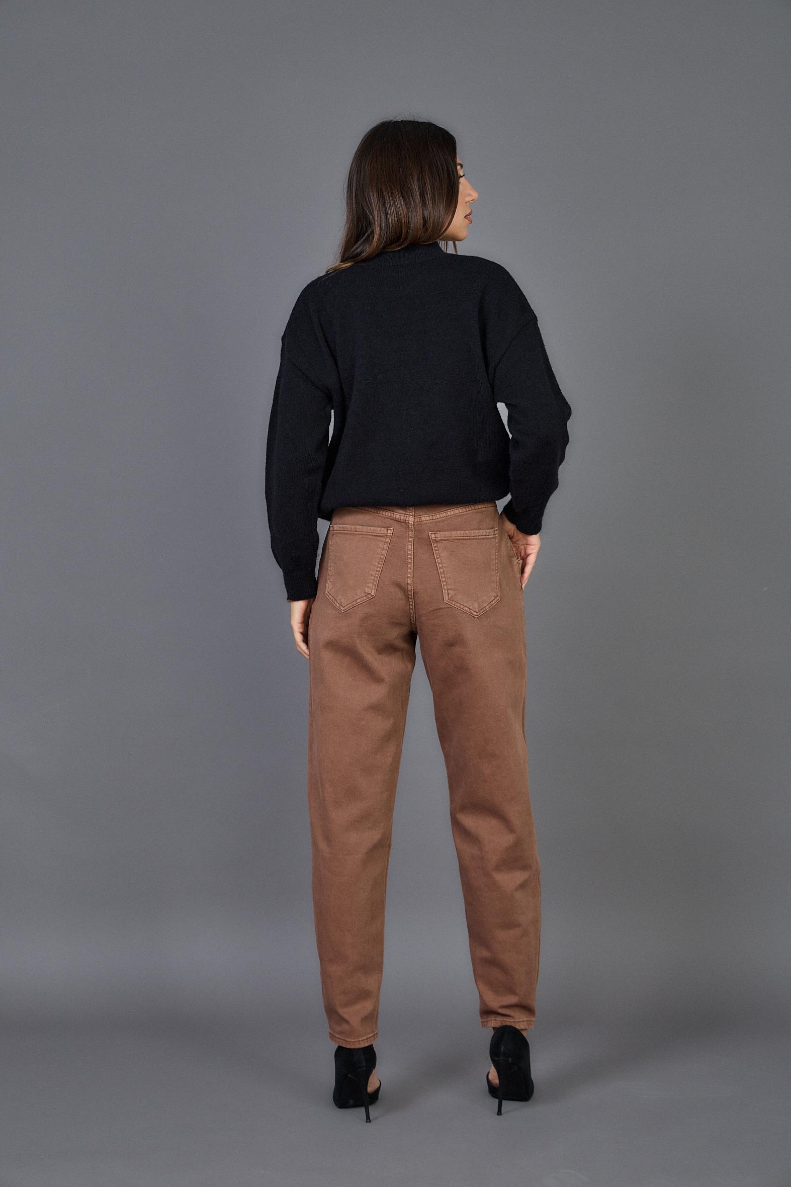 Ψηλόμεσο βαμβακερό παντελόνι – Καμηλό - Dark Blue - Image 7