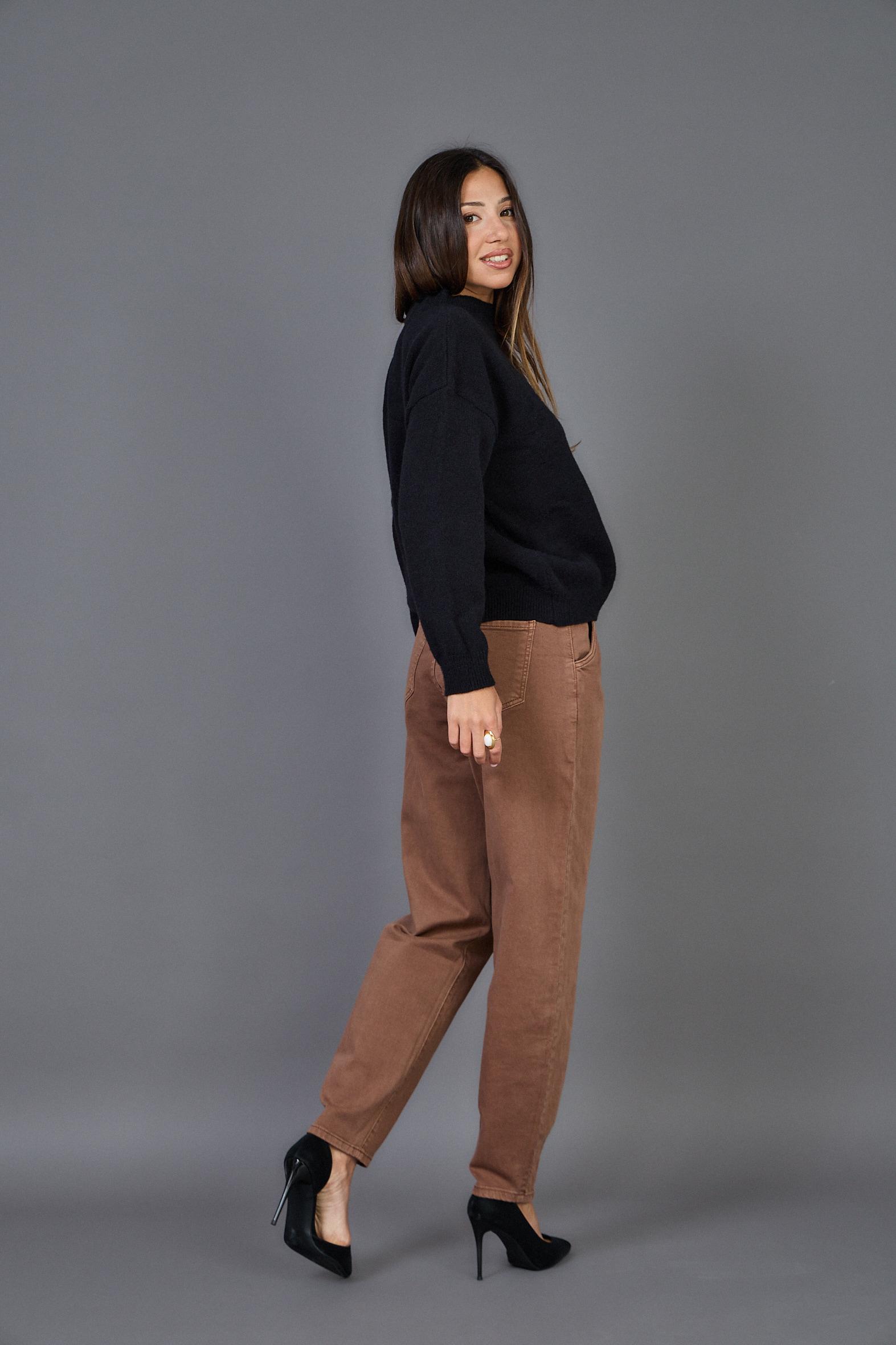 Ψηλόμεσο βαμβακερό παντελόνι – Καμηλό - Dark Blue - Image 8