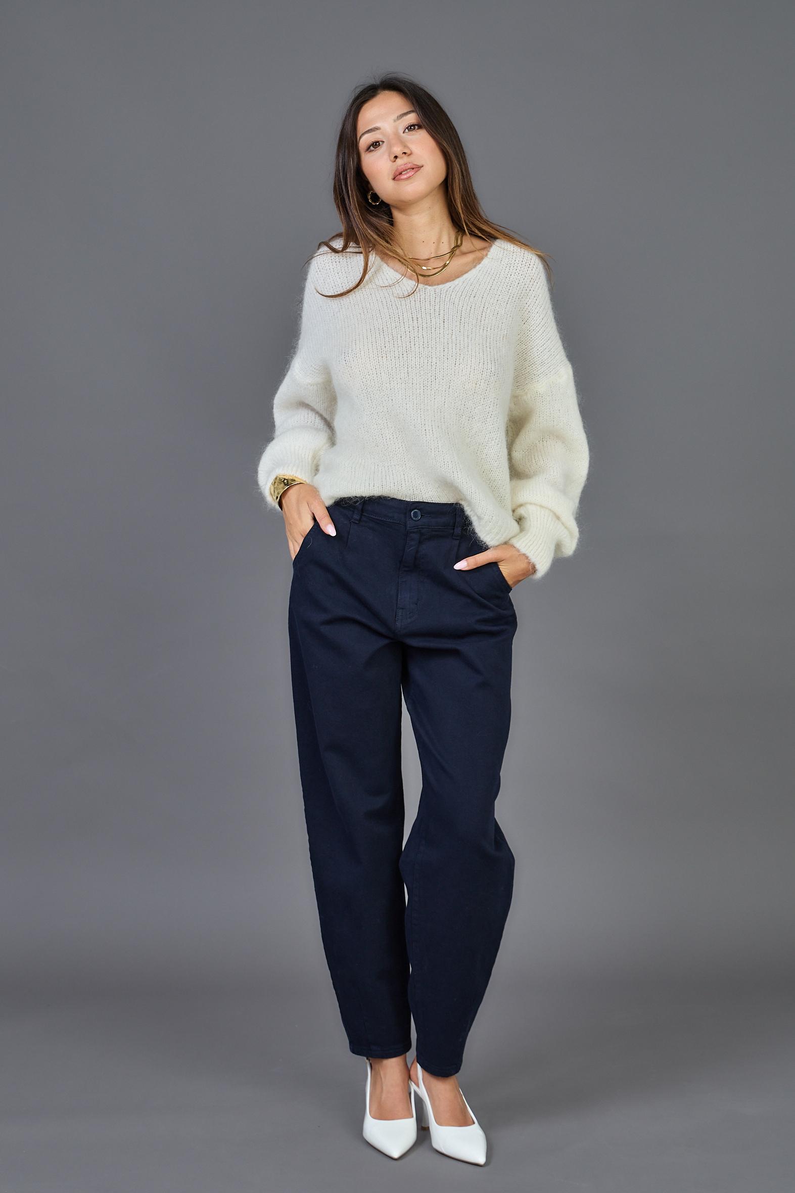 Ψηλόμεσο βαμβακερό παντελόνι – Καμηλό - Dark Blue - Image 2