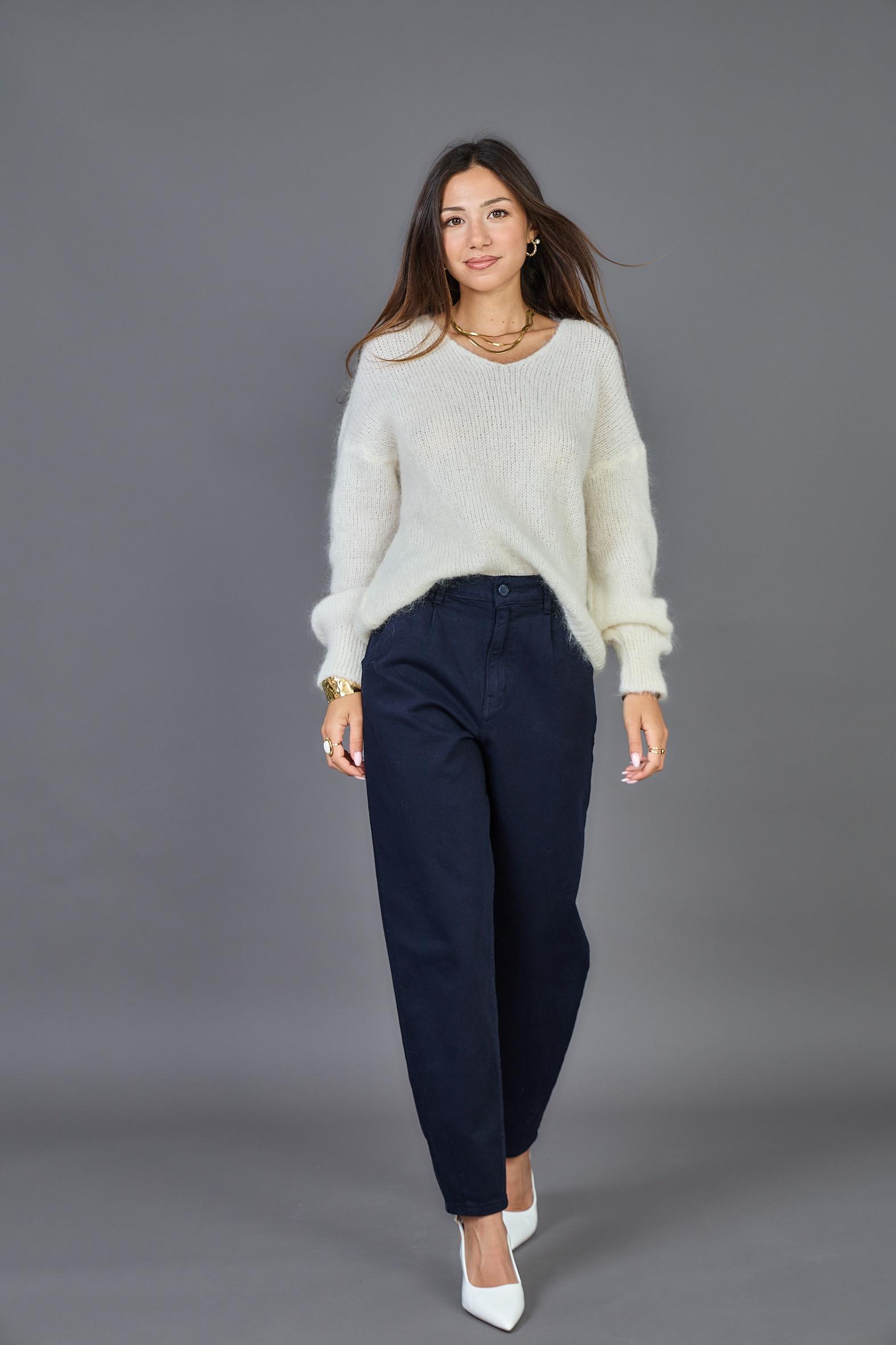 Ψηλόμεσο βαμβακερό παντελόνι – Καμηλό - Dark Blue - Image 4