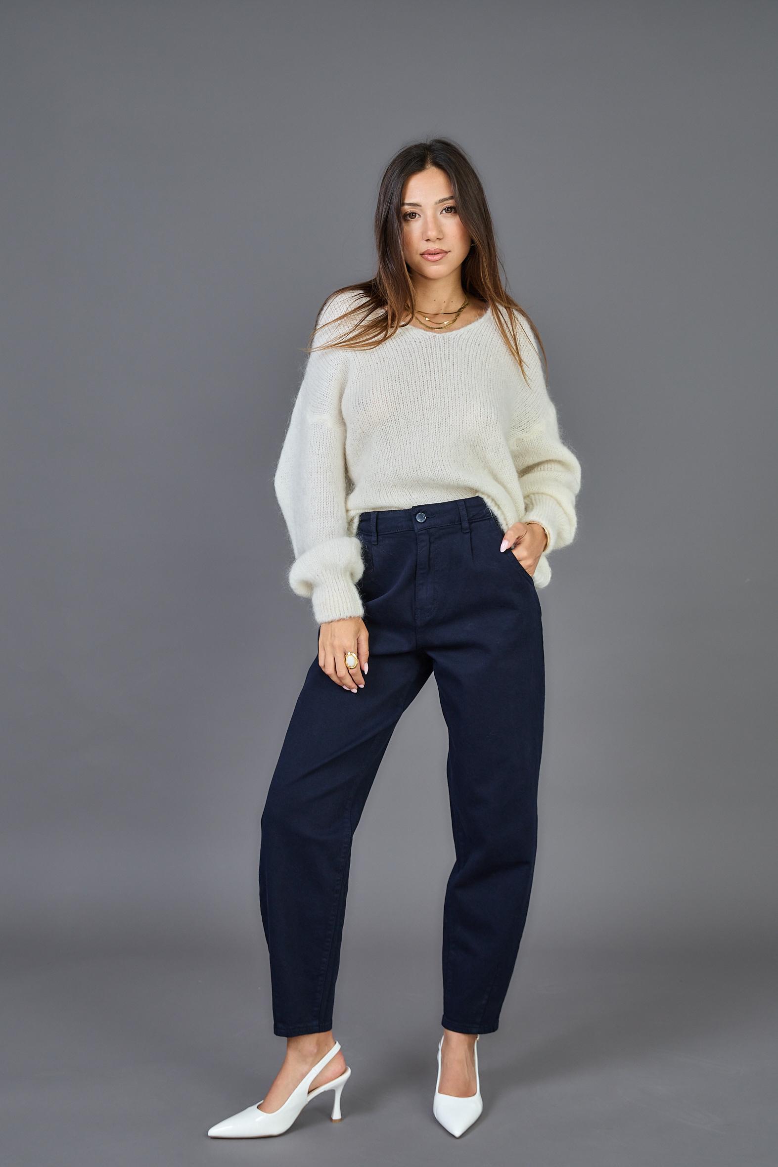 Ψηλόμεσο βαμβακερό παντελόνι – Καμηλό - Dark Blue - Image 11