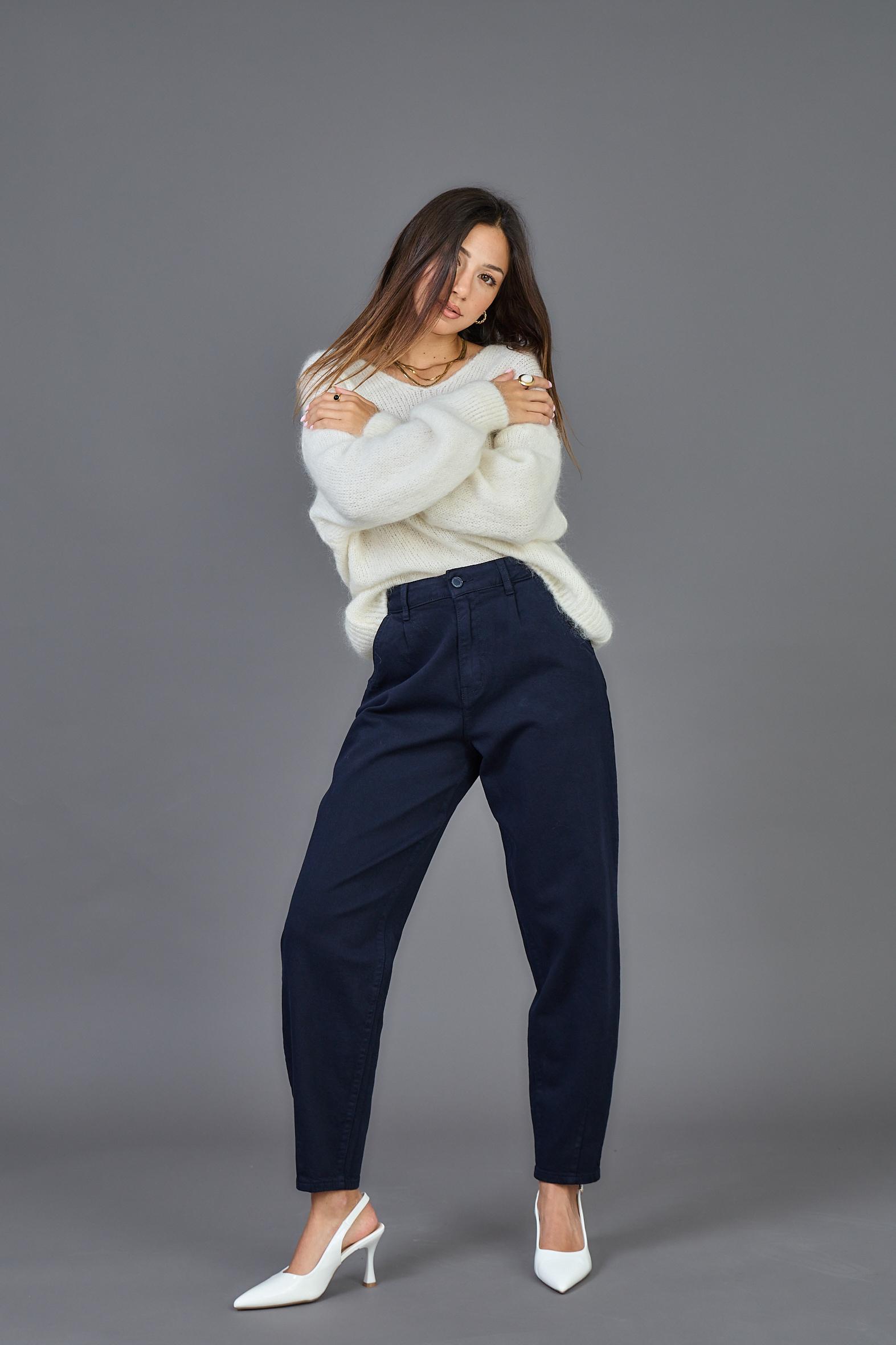 Ψηλόμεσο βαμβακερό παντελόνι – Καμηλό - Dark Blue - Image 12