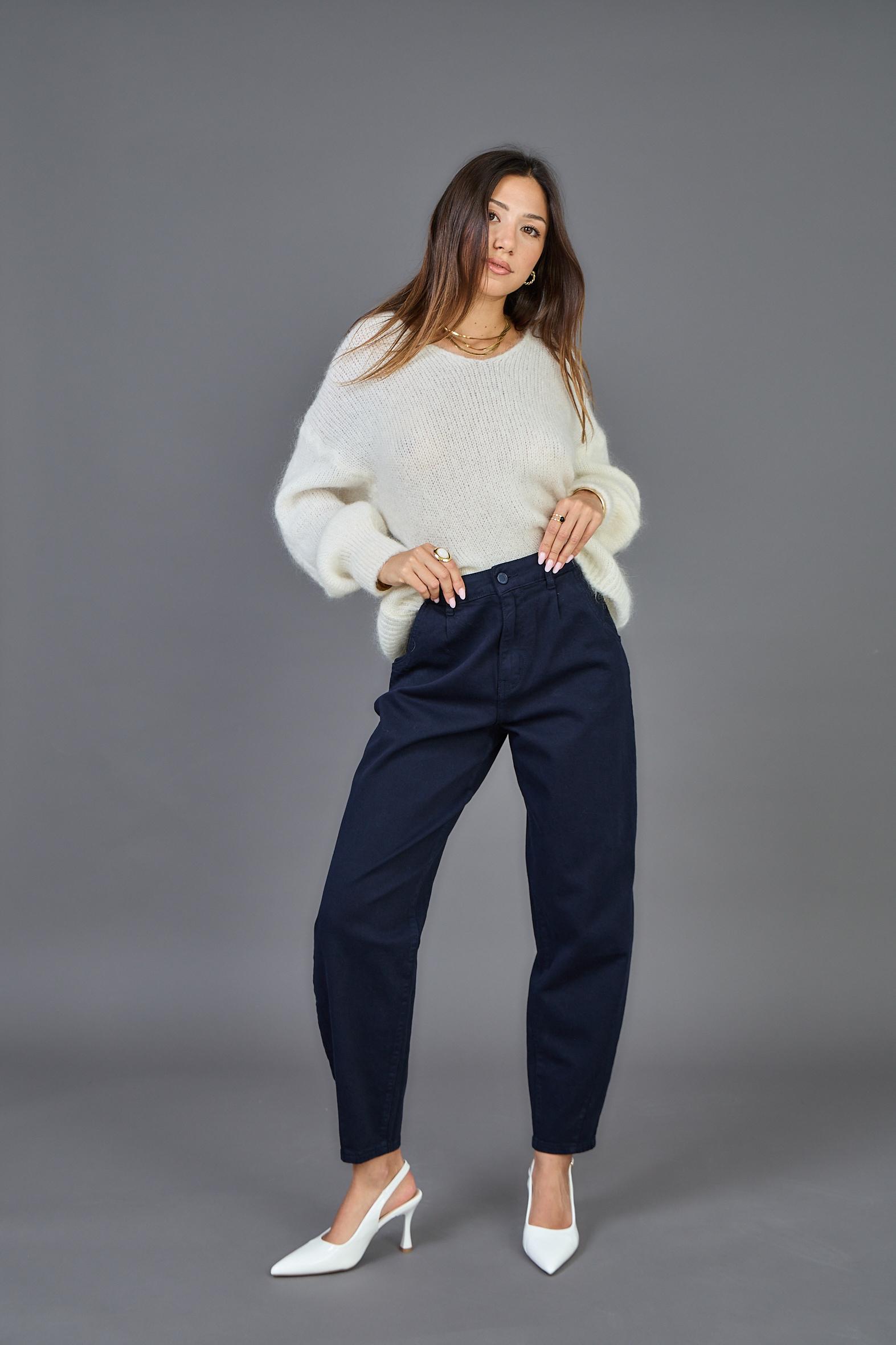 Ψηλόμεσο βαμβακερό παντελόνι – Καμηλό - Dark Blue - Image 14