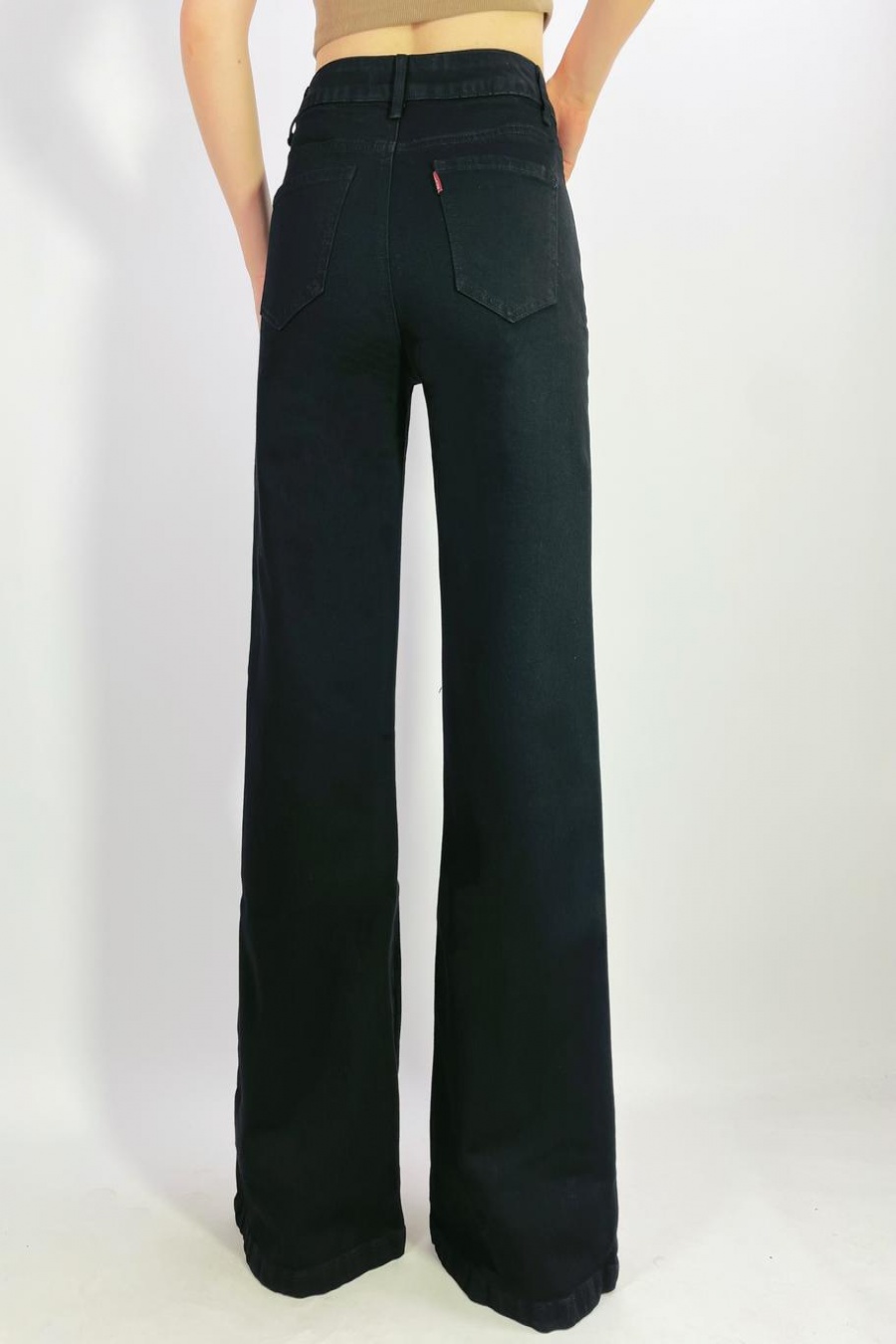 Ψηλόμεσο τζιν με φαρδιά γραμμή – Μαύρο - Image 3