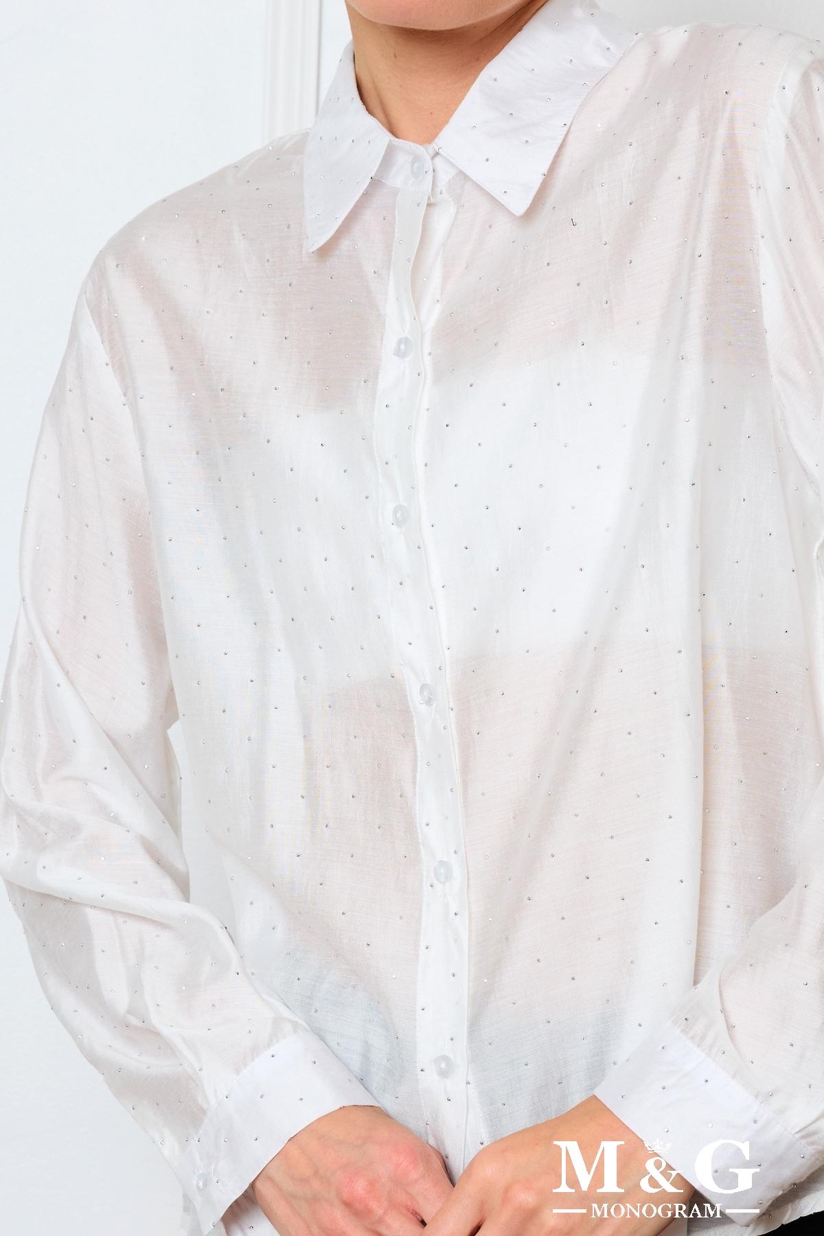 Λευκό διάφανο πουκάμισο με στρας - Image 2