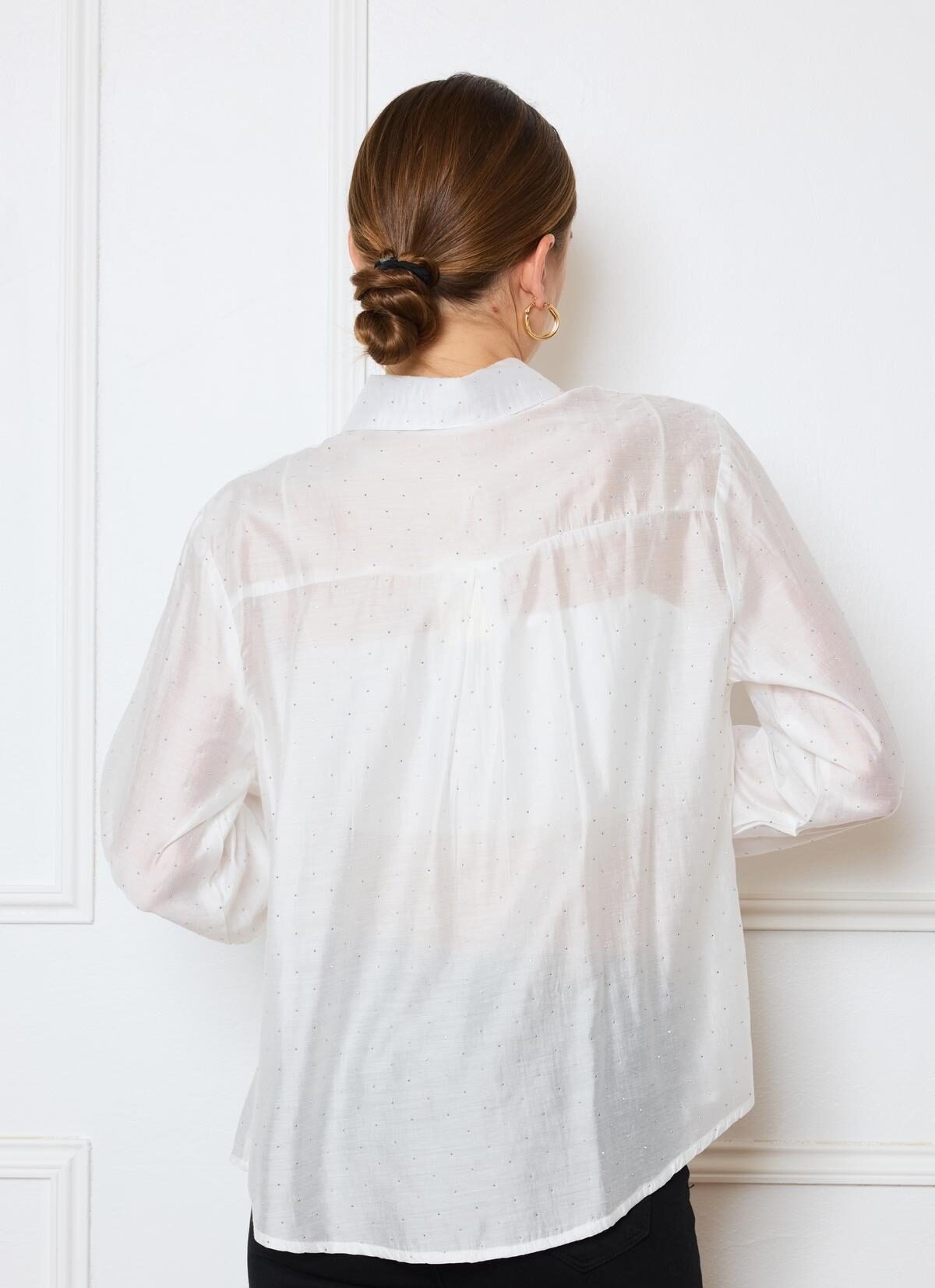 Λευκό διάφανο πουκάμισο με στρας - Image 3