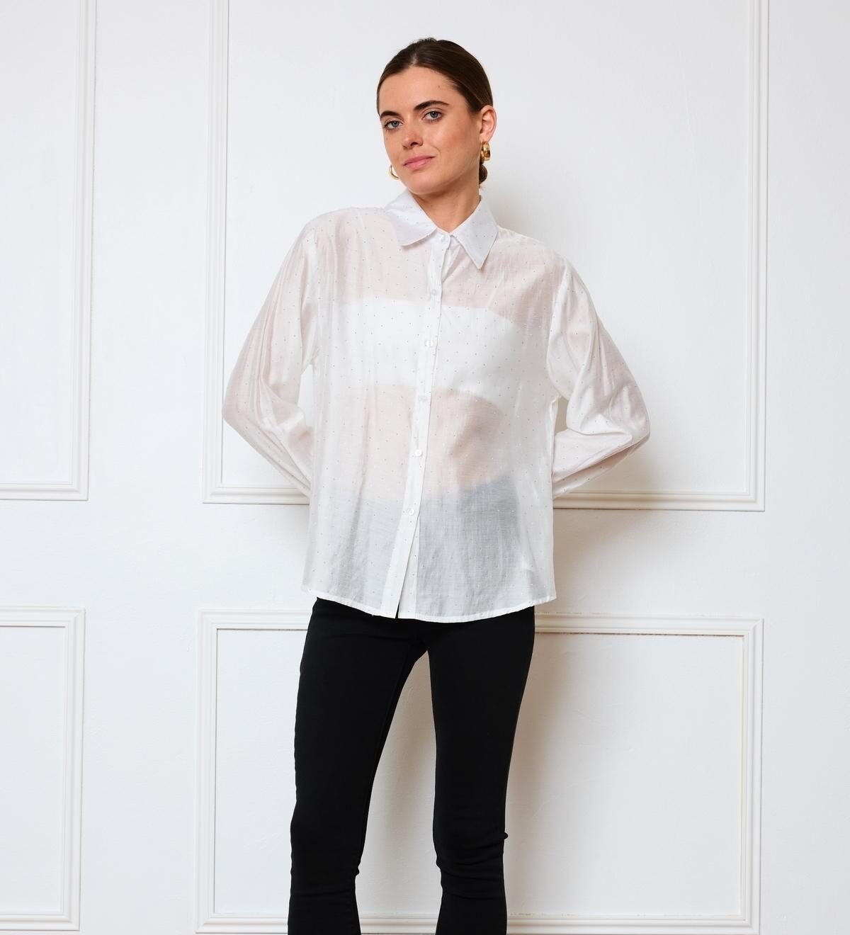 Λευκό διάφανο πουκάμισο με στρας - Image 7