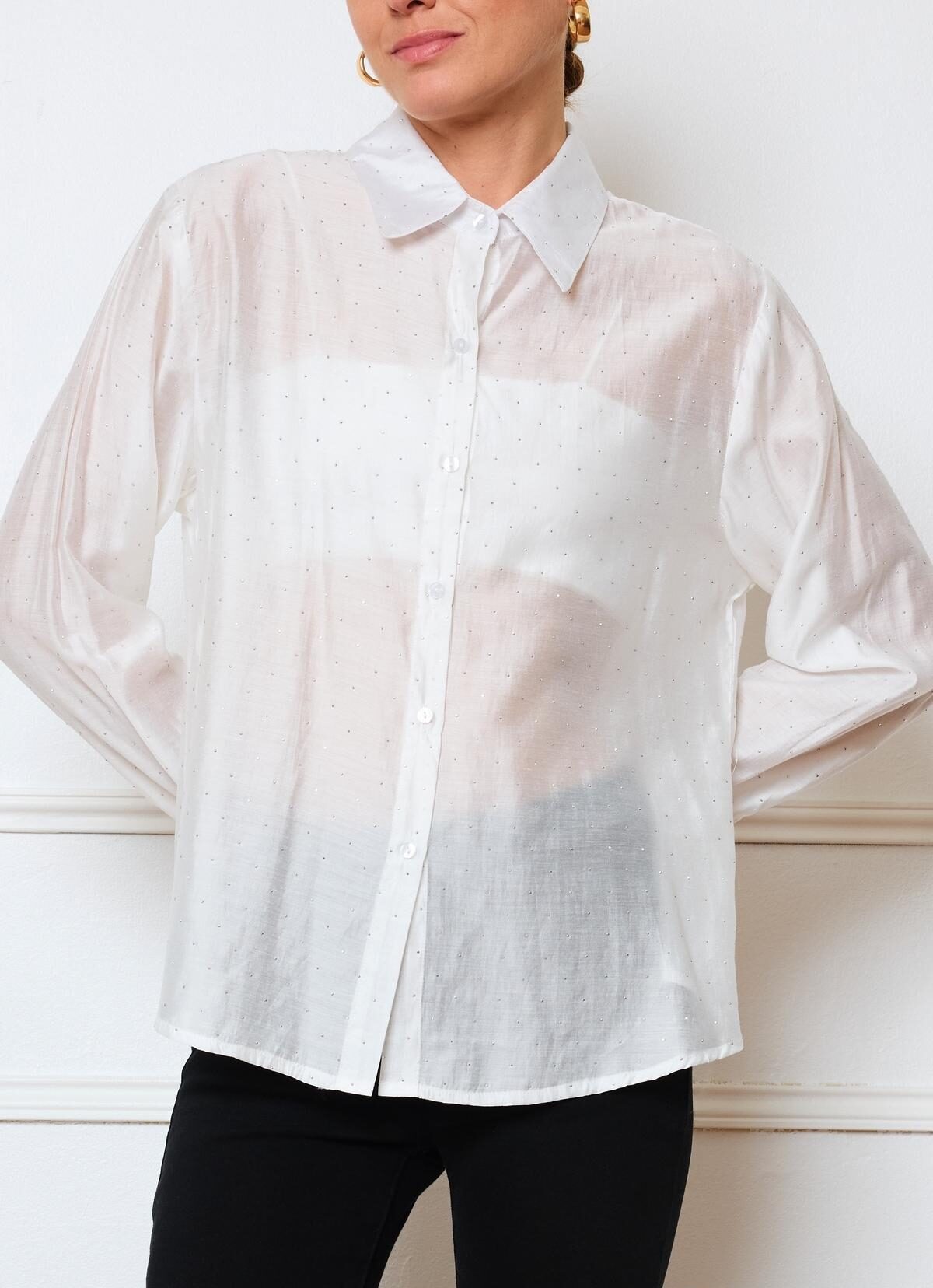 Λευκό διάφανο πουκάμισο με στρας