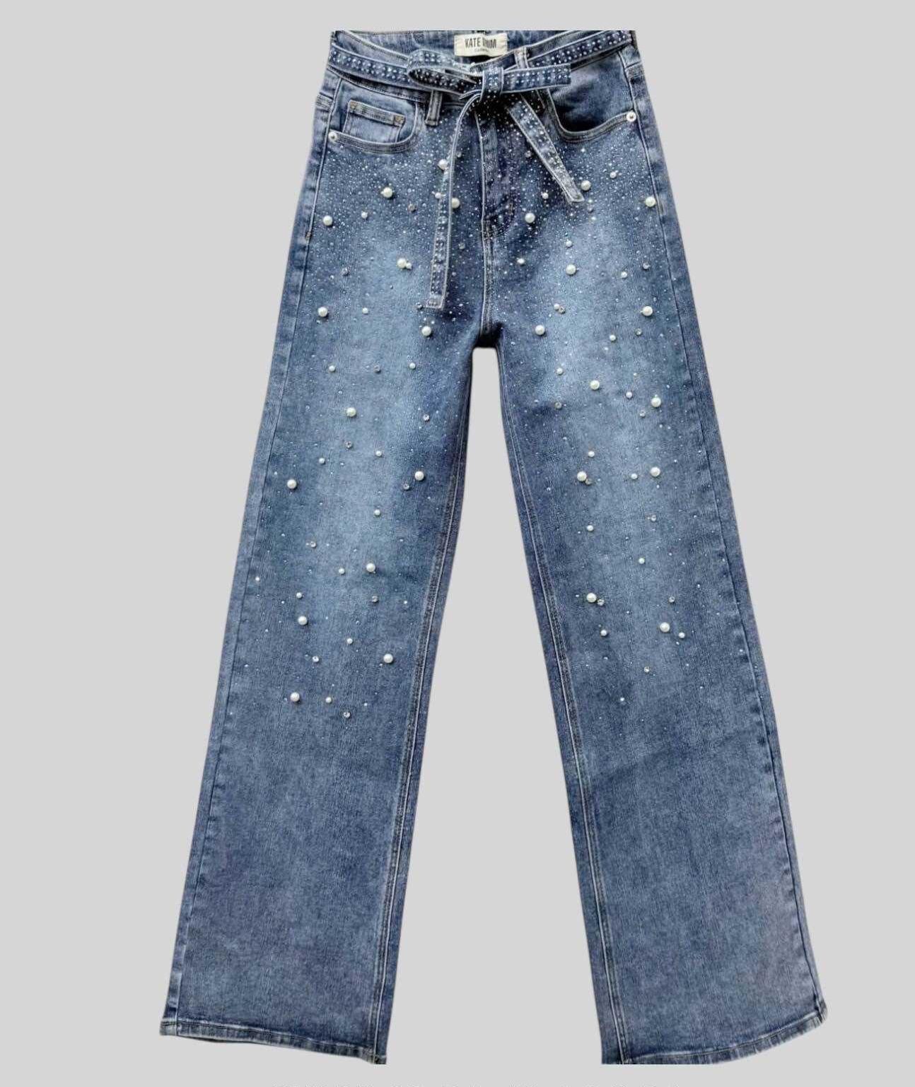 Jean με πέρλες – Ανοιχτό Μπλε
