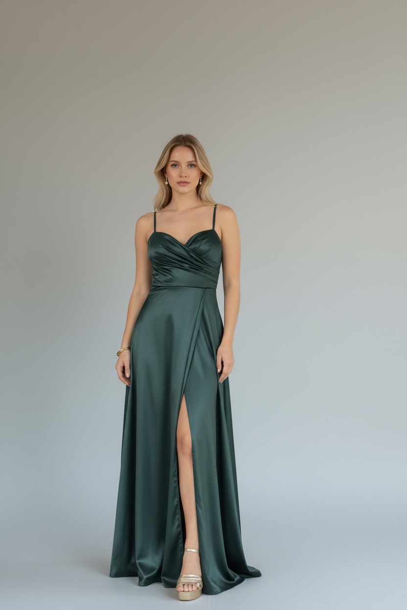 Μακρύ σατέν φόρεμα με τιράντες και σκίσιμο Alice Desir