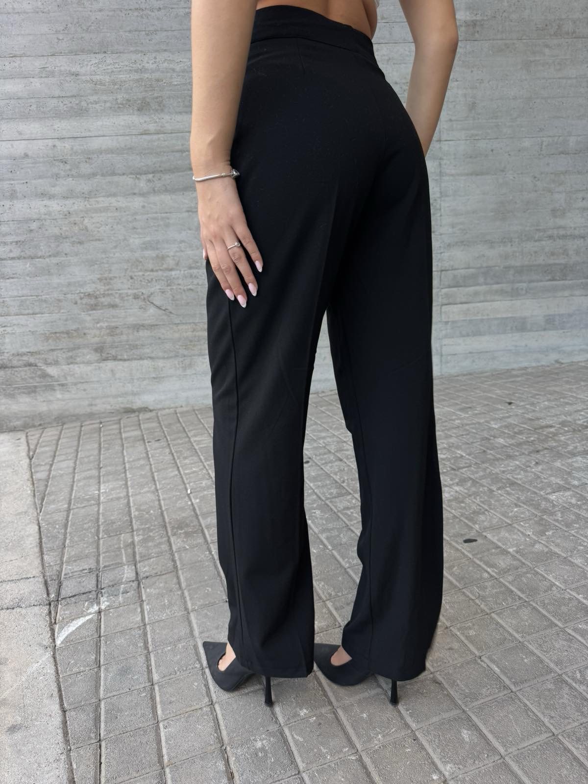 Μαύρο wide leg παντελόνι με πιέτες - Image 2