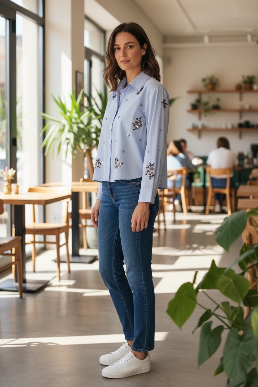 Γαλάζιο πουκάμισο με διακοσμητικές παγιέτες - Image 2